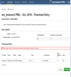 Time Sheet Entry
